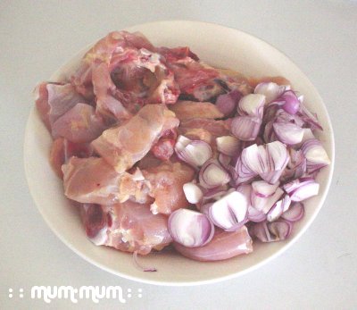 Chicken and purple shallots
