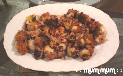 Stuffed squid with mince chicken and carrots